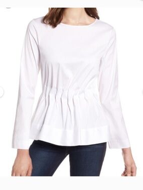 Halogen White Long-Sleeve Pleated Waist Blouse